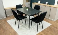 Set Masă Living Extensibilă DTM0101 Blat Ceramic Gri cu 4 Scaune Tapițate KJC176 Negre