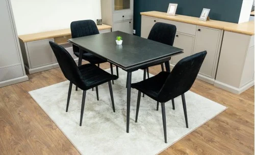 Set Masă Living Extensibilă DTM0101 Blat Ceramic Gri cu 4 Scaune Tapițate KJC176 Negre