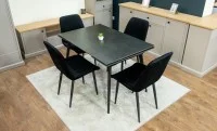 Set Masă Living Extensibilă DTM0101 Blat Ceramic Gri cu 4 Scaune Tapițate KJC176 Negre 2