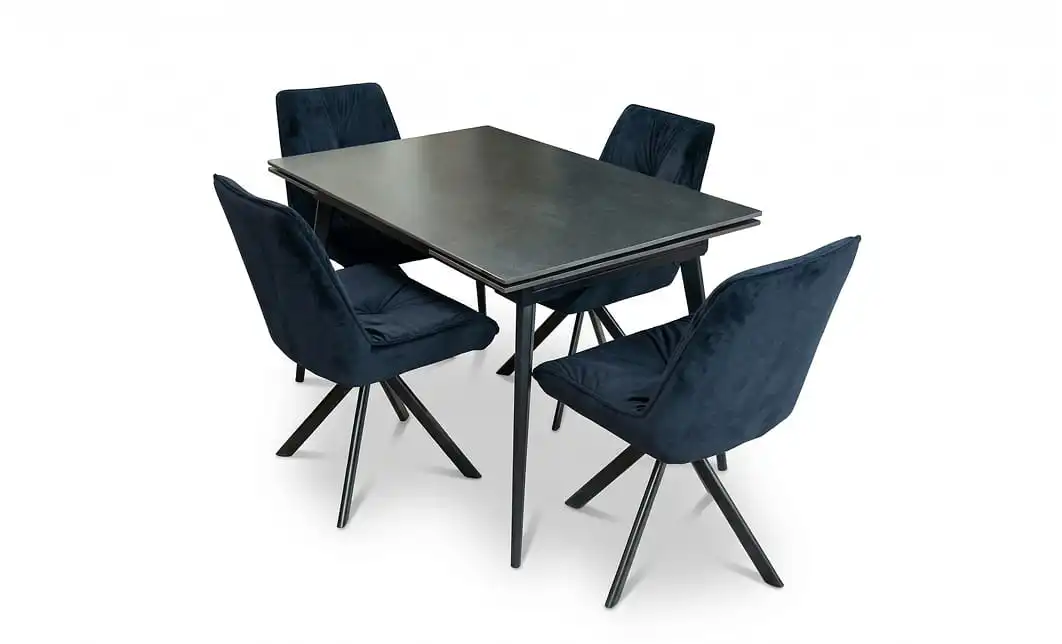 Set Masă Living Extensibilă DTM0101 Blat Ceramic Gri cu 4 Scaune Rotative KJC356 Negre 1