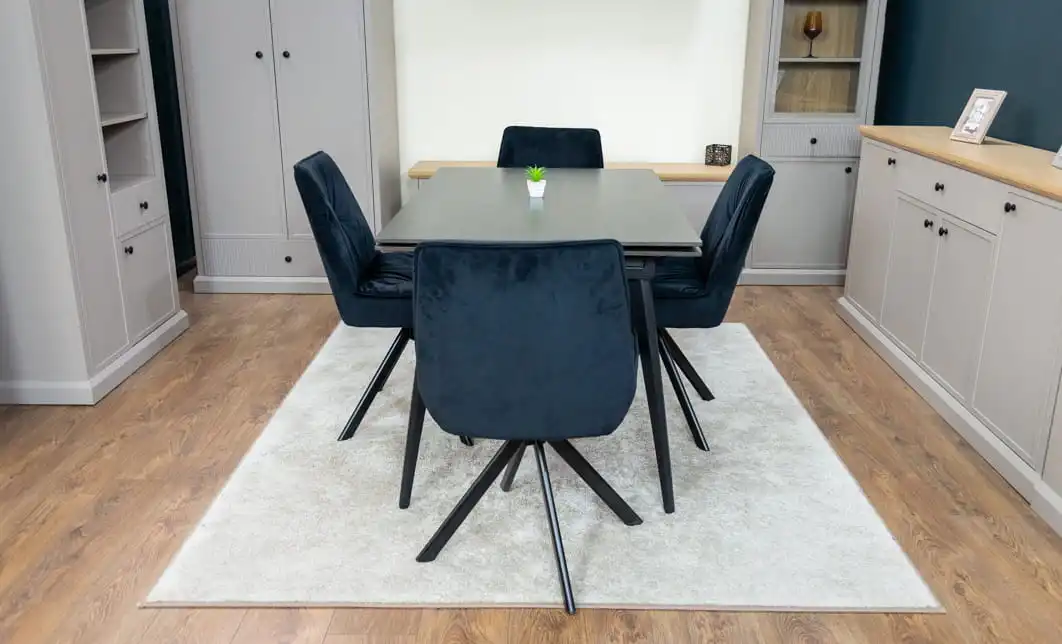 Set Masă Living Extensibilă DTM0101 Blat Ceramic Gri cu 4 Scaune Rotative KJC356 Negre 6