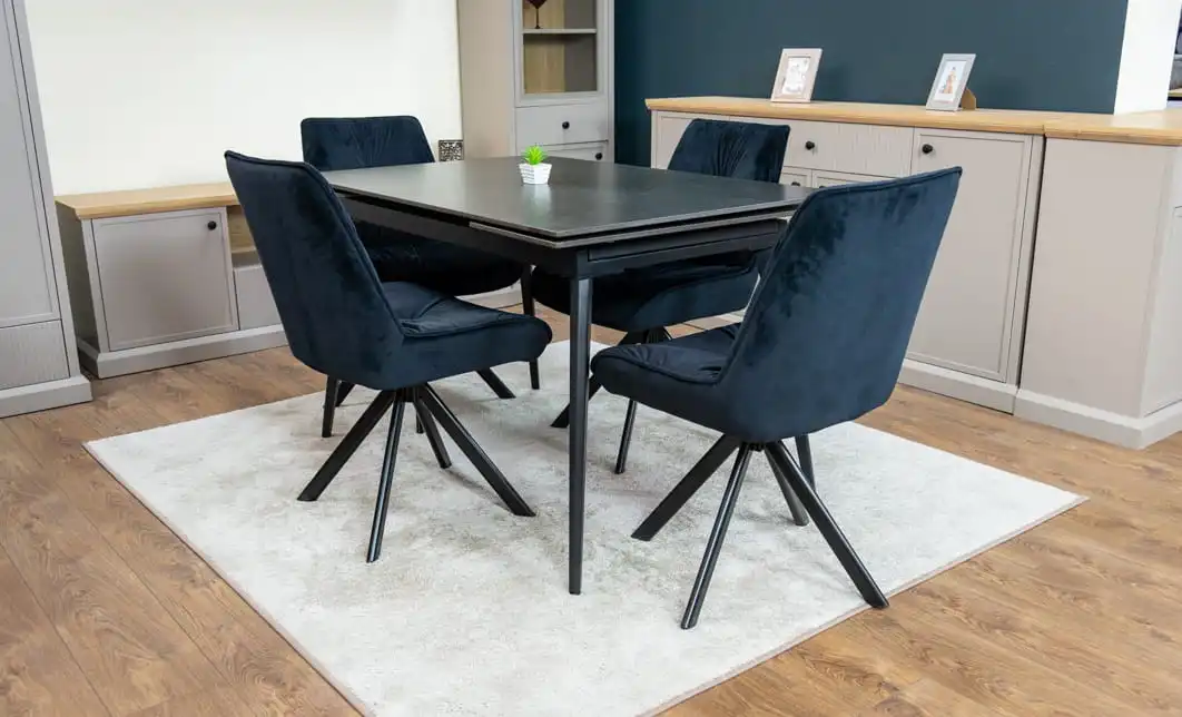 Set Masă Living Extensibilă DTM0101 Blat Ceramic Gri cu 4 Scaune Rotative KJC356 Negre 3