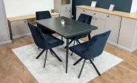 Set Masă Living Extensibilă DTM0101 Blat Ceramic Gri cu 4 Scaune Rotative KJC356 Negre