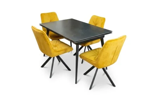 Set Masă Living Extensibilă DTM0101 Blat Ceramic Gri cu 4 Scaune Rotative KJC356 Galbene