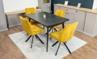 Set Masă Living Extensibilă DTM0101 Blat Ceramic Gri cu 4 Scaune Rotative KJC356 Galbene