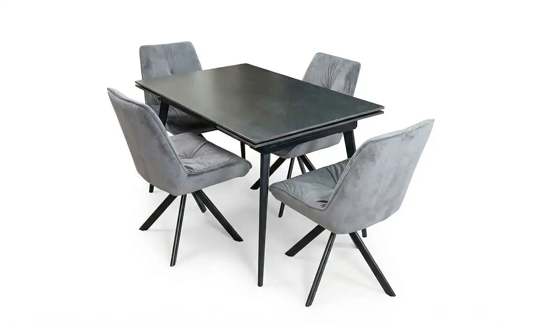 Set Masă Living Extensibilă DTM0101 Blat Ceramic Gri cu 4 Scaune Rotative KJC356 Gri 1