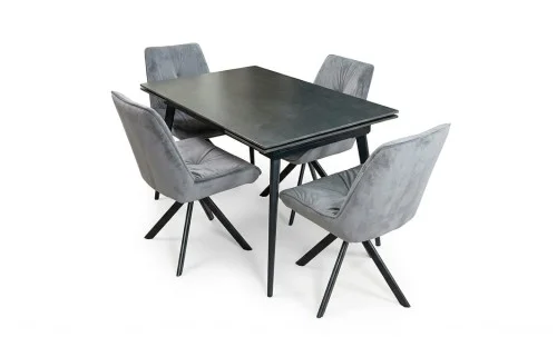 Set Masă Living Extensibilă DTM0101 Blat Ceramic Gri cu 4 Scaune Rotative KJC356 Gri