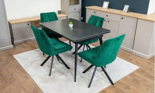 Set Masă Living Extensibilă DTM0101 Blat Ceramic Gri cu 4 Scaune Rotative KJC356 Verzi