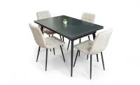 Set Masă Living Extensibilă DTM0101 Blat Ceramic Gri cu 4 Scaune Tapițate KJC37 Bej 1
