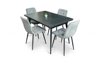 Set Masă Living Extensibilă DTM0101 Blat Ceramic Gri cu 4 Scaune Tapițate KJC37 Gri