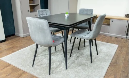 Set Masă Living Extensibilă DTM0101 Blat Ceramic Gri cu 4 Scaune Tapițate KJC37 Gri