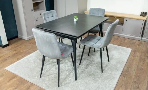 Set Masă Living Extensibilă DTM0101 Blat Ceramic Gri cu 4 Scaune Tapițate KJC37 Gri