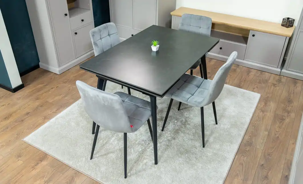 Set Masă Living Extensibilă DTM0101 Blat Ceramic Gri cu 4 Scaune Tapițate KJC37 Gri 6