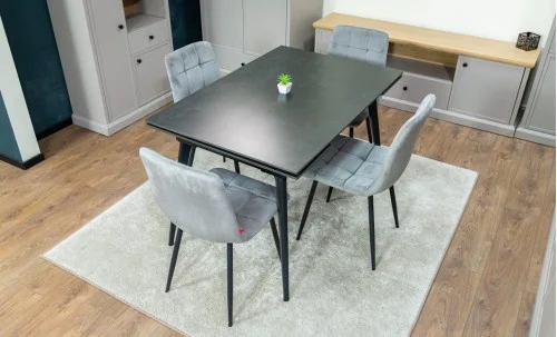 Set Masă Living Extensibilă DTM0101 Blat Ceramic Gri cu 4 Scaune Tapițate KJC37 Gri