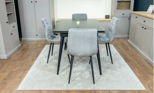 Set Masă Living Extensibilă DTM0101 Blat Ceramic Gri cu 4 Scaune Tapițate KJC37 Gri