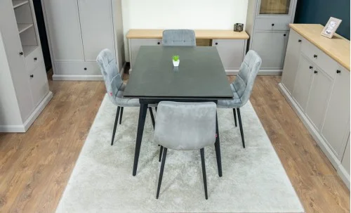 Set Masă Living Extensibilă DTM0101 Blat Ceramic Gri cu 4 Scaune Tapițate KJC37 Gri