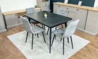 Set Masă Living Extensibilă DTM0101 Blat Ceramic Gri cu 4 Scaune Tapițate KJC37 Gri