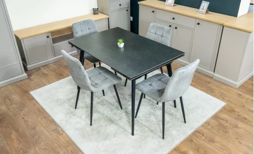 Set Masă Living Extensibilă DTM0101 Blat Ceramic Gri cu 4 Scaune Tapițate KJC37 Gri