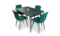 Set Masă Living Extensibilă DTM0101 Blat Ceramic Gri cu 4 Scaune Tapițate KJC37 Verzi