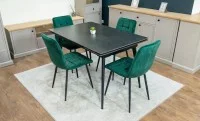 Set Masă Living Extensibilă DTM0101 Blat Ceramic Gri cu 4 Scaune Tapițate KJC37 Verzi