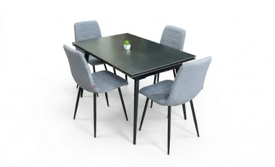 Set Masă Living Extensibilă DTM0101 Blat Ceramic Gri cu 4 Scaune Tapițate KJC5341 Gri