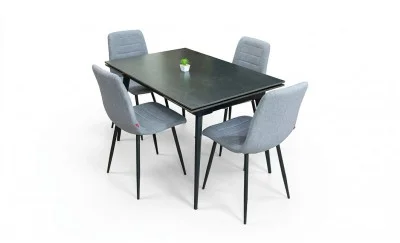 Set Masă Living Extensibilă DTM0101 Blat Ceramic Gri cu 4 Scaune Tapițate KJC5341 Gri