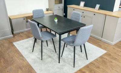 Set Masă Living Extensibilă DTM0101 Blat Ceramic Gri cu 4 Scaune Tapițate KJC5341 Gri