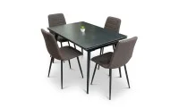 Set Masă Living Extensibilă DTM0101 Blat Ceramic Gri cu 4 Scaune Tapițate KJC5341 Maro