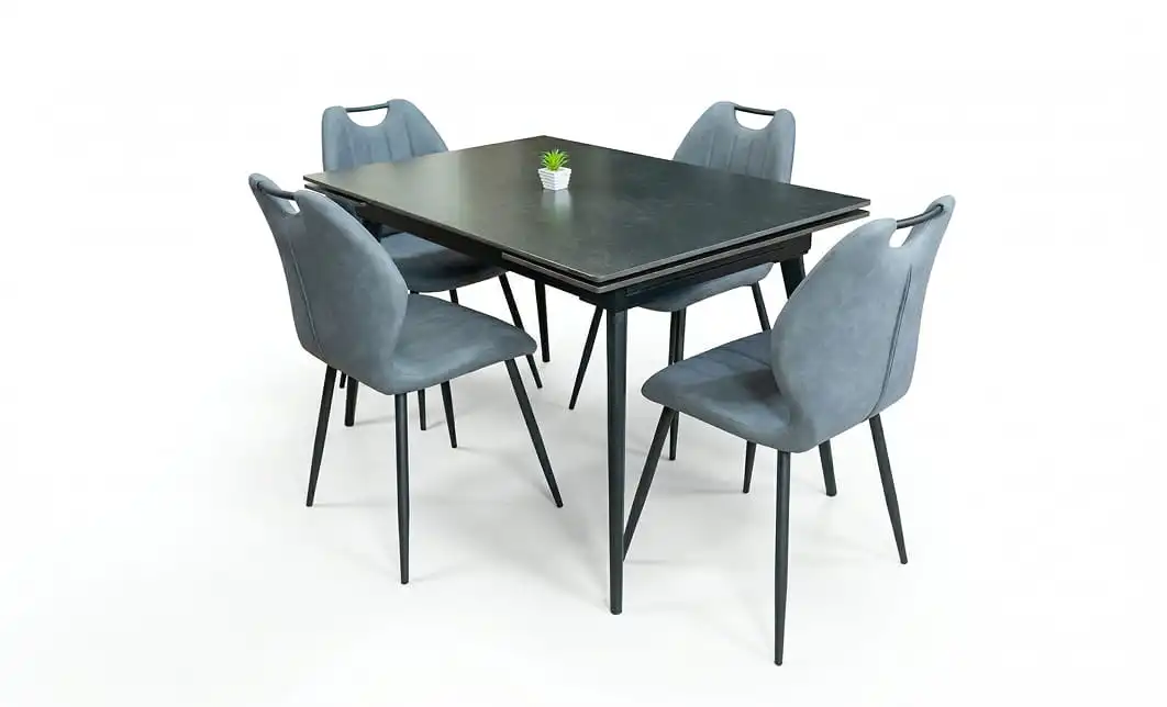 Set Masă Living Extensibilă DTM0101 Blat Ceramic Gri cu 4 Scaune Tapițate MC06 Gri 1