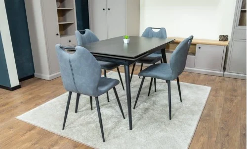 Set Masă Living Extensibilă DTM0101 Blat Ceramic Gri cu 4 Scaune Tapițate MC06 Gri