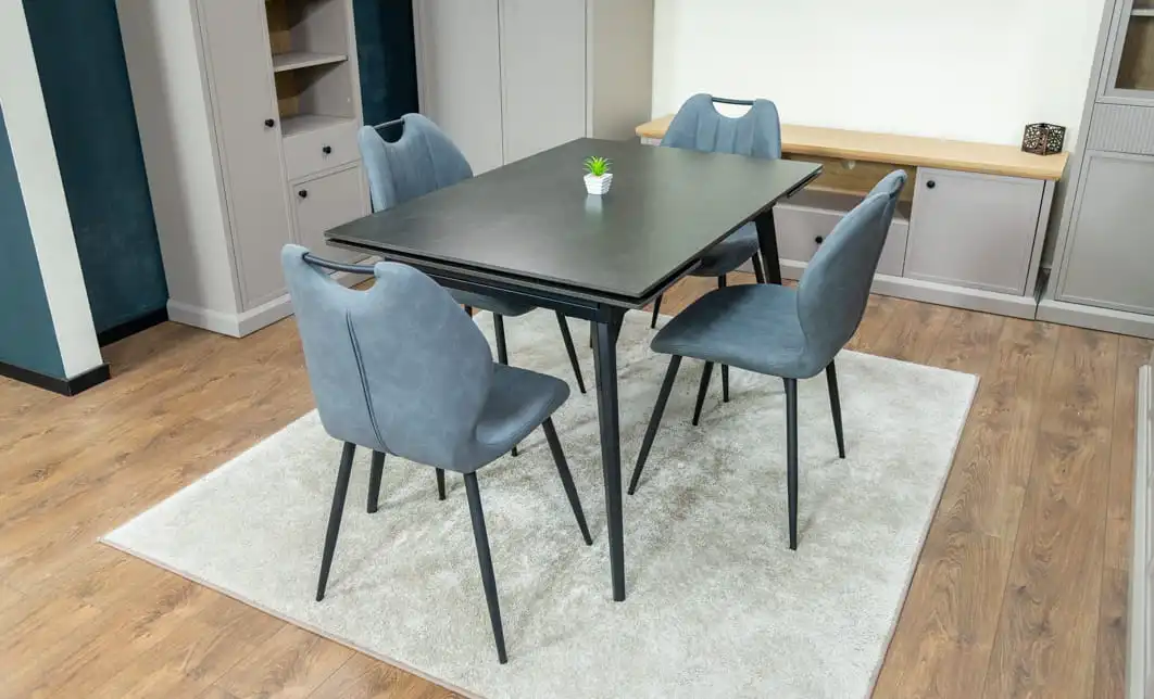 Set Masă Living Extensibilă DTM0101 Blat Ceramic Gri cu 4 Scaune Tapițate MC06 Gri 5
