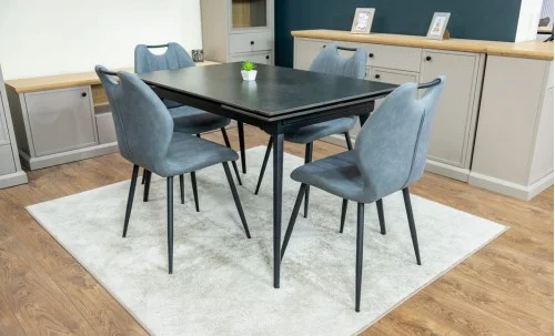 Set Masă Living Extensibilă DTM0101 Blat Ceramic Gri cu 4 Scaune Tapițate MC06 Gri