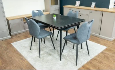 Set Masă Living Extensibilă DTM0101 Blat Ceramic Gri cu 4 Scaune Tapițate MC06 Gri