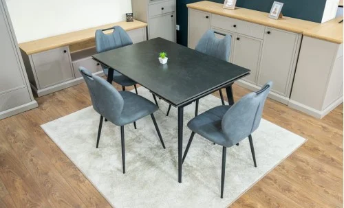Set Masă Living Extensibilă DTM0101 Blat Ceramic Gri cu 4 Scaune Tapițate MC06 Gri