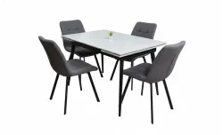 Set Masă Living Extensibilă DTM0101CS Bej cu 4 Scaune Tapițate DCM1801CF Gri
