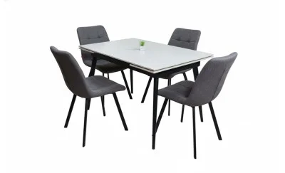 Set Masă Living Extensibilă DTM0101CS Bej cu 4 Scaune Tapițate DCM1801CF Gri