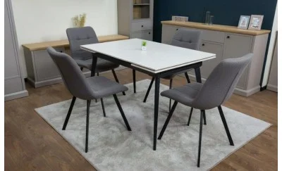 Set Masă Living Extensibilă DTM0101CS Bej cu 4 Scaune Tapițate DCM1801CF Gri