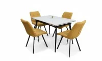 Set Masă Living Extensibilă DTM0101CS Bej cu 4 Scaune Tapițate DCM1801CF Muștar 2