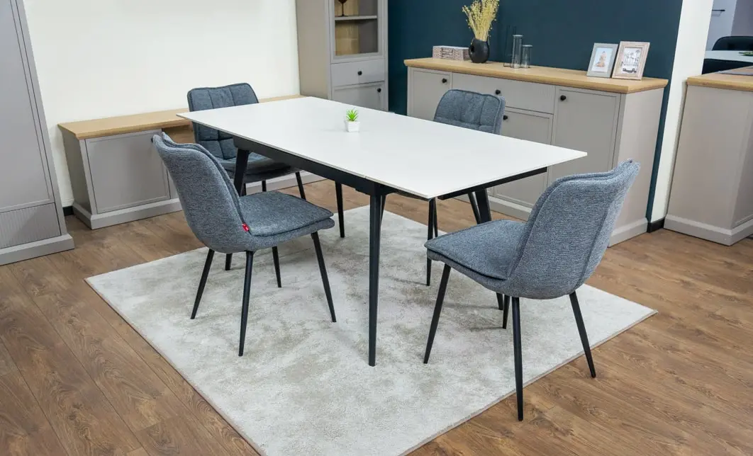 Set Masă Living Extensibilă DTM0101CS Bej cu 4 Scaune DCM2001AF Gri