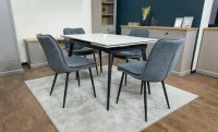 Set Masă Living Extensibilă DTM0101CS Bej cu 4 Scaune DCM2001AF Gri 7