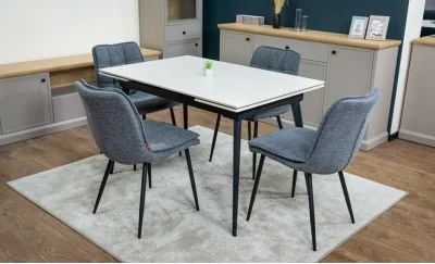 Set Masă Living Extensibilă DTM0101CS Bej cu 4 Scaune DCM2001AF Gri