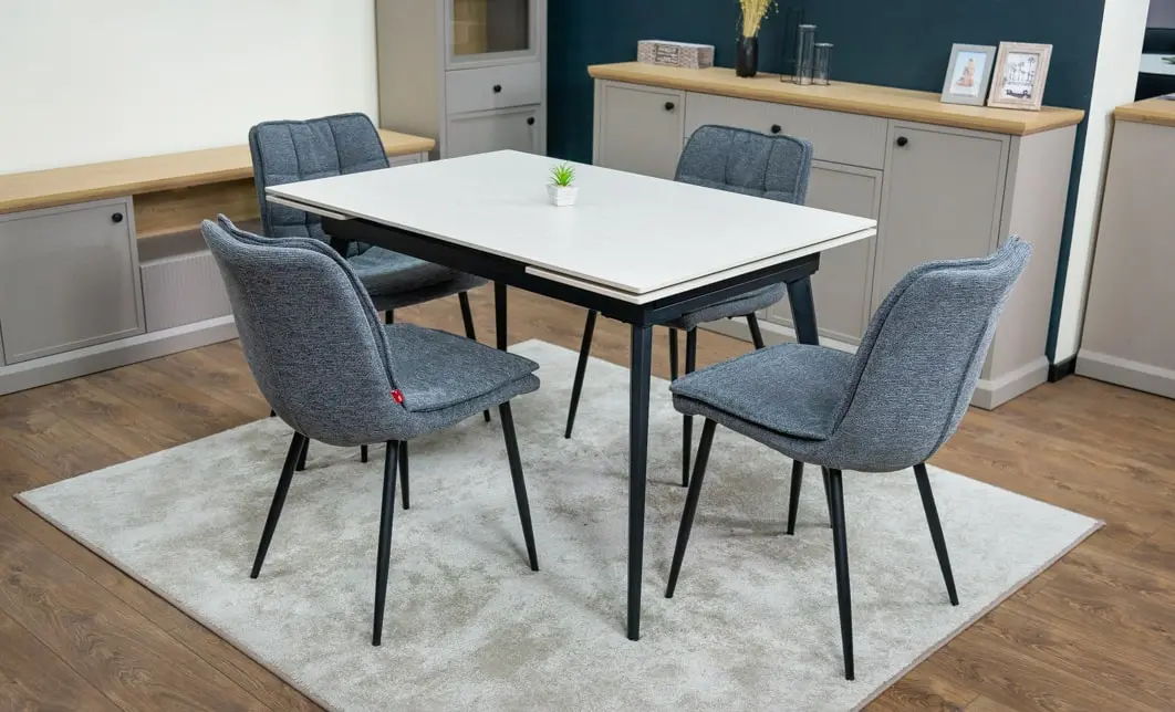 Set Masă Living Extensibilă DTM0101CS Bej cu 4 Scaune DCM2001AF Gri