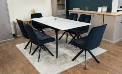 Set Masă Living Extensibilă DTM0101CS Bej cu 6 Scaune Tapițate KJC356 Negre