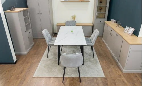 Set Masă Living Extensibilă KJT4711-1 Alb cu 4 Scaune KJC0357 Gri