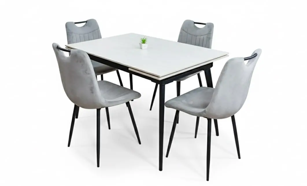 Set Masă Living Extensibilă DTM0101 CS Bej cu 4 Scaune KJC0358 Gri 2