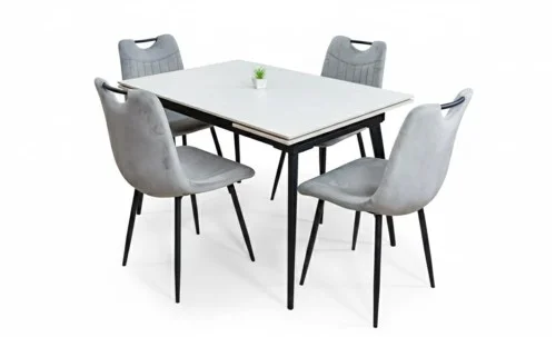 Set Masă Living Extensibilă DTM0101 CS Bej cu 4 Scaune KJC0358 Gri