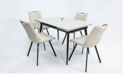 Set Masă Living Extensibilă DTM0101 CS Bej cu 4 Scaune KJC0358 Bej