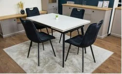 Set Masă Living Extensibilă DTM0101 CS Bej cu 4 Scaune KJC0358 Negre