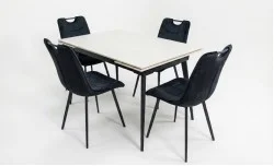 Set Masă Living Extensibilă DTM0101 CS Bej cu 4 Scaune KJC0358 Negre