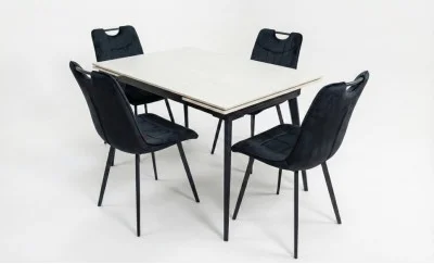 Set Masă Living Extensibilă DTM0101 CS Bej cu 4 Scaune KJC0358 Negre